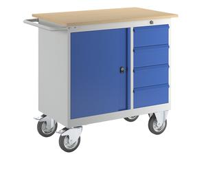 Banco de trabajo compacto, rodante eurokraft pro, con 4 cajones, 1 puerta