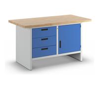 Banco de trabajo con laterales cerrados eurokraft basic, 3 cajones, 1 puerta, anchura 1500 mm