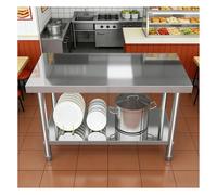 Banco de Trabajo de Acero Inoxidable de Doble Capa Mesa de Preparación Comercial con Superficie de Embalaje Estantes Abiertos Estructura Triangular Oculta(L100xW60xH80cm/39.4x23.6x31.5”)