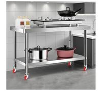Banco de Trabajo de Acero Inoxidable de Dos Niveles Con Ruedas Mesa de Trabajo Con Cuatro Ruedas Giratorias Estantería Abierta de 80 centimeters de Altura Con Separadores Varios Tamaños Disponibles