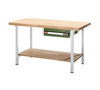 Banco de trabajo de altura regulable, bastidor modular eurokraft pro, 1 cajón, 1 repisa