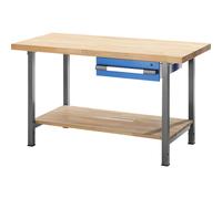 Banco de trabajo de altura regulable, bastidor modular eurokraft pro, 1 cajón, 1 repisa