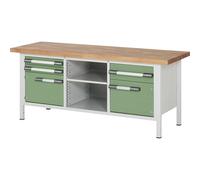 Banco de trabajo de altura regulable, bastidor modular eurokraft pro, 3 cajones, 2 puertas, 2 repisas