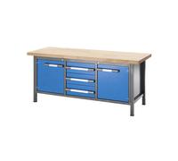 Banco de trabajo de altura regulable, bastidor modular eurokraft pro, 3 cajones, 2 puertas batientes