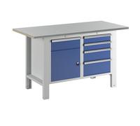 Banco de trabajo en sistema modular eurokraft basic, anchura de tablero 1500 mm, 5 cajones, 1 puerta