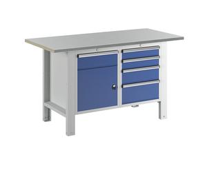 Banco de trabajo en sistema modular eurokraft basic, anchura de tablero 1500 mm, 5 cajones, 1 puerta