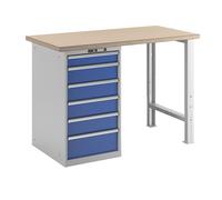 Banco de trabajo en sistema modular LISTA, altura 1040 mm, armario inferior, 6 cajones