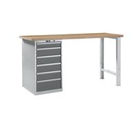 Banco de trabajo en sistema modular LISTA, altura 1040 mm, armario inferior, 6 cajones