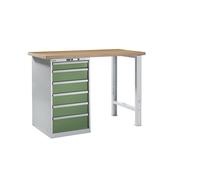 Banco de trabajo en sistema modular LISTA, altura 1040 mm, armario inferior, 6 cajones