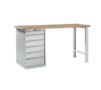 Banco de trabajo en sistema modular LISTA, altura 1040 mm, armario inferior, 6 cajones