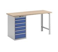 Banco de trabajo en sistema modular LISTA, altura 1040 mm, armario inferior, 6 cajones