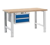 Banco de trabajo en sistema modular LISTA, altura 740 - 1090 mm, armario colgante, 2 cajones