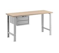 Banco de trabajo en sistema modular LISTA, altura 740 - 1090 mm, armario colgante, 2 cajones