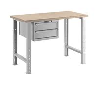 Banco de trabajo en sistema modular LISTA, altura 740 - 1090 mm, armario colgante, 2 cajones