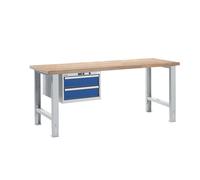 Banco de trabajo en sistema modular LISTA, altura 740 - 1090 mm, armario colgante, 2 cajones