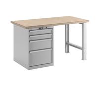 Banco de trabajo en sistema modular LISTA, altura 840 mm, armario inferior, 4 cajones