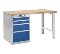 Banco de trabajo en sistema modular LISTA, altura 840 mm, armario inferior, 4 cajones