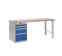 Banco de trabajo en sistema modular LISTA, altura 840 mm, armario inferior, 4 cajones