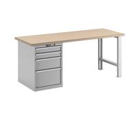 Banco de trabajo en sistema modular LISTA, altura 840 mm, armario inferior, 4 cajones