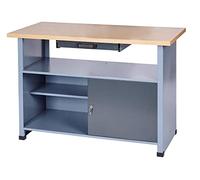 Banco de trabajo Küpper 14118 Gris 120cm Barato, 1 cajón 1 puerta, encimera madera chapada haya, estructura metálica robusta y estable, calidad alemana Kupper