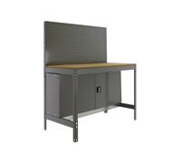 Banco de trabajo metálico de color gris/madera con capacidad de carga de 400 kg