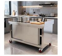 Banco de trabajo móvil de acero inoxidable con ruedas, puertas correderas, mesa de trabajo de cocina resistente, respaldo de 3 lados, amplio almacenamiento, encimera reforzada, armario comercial