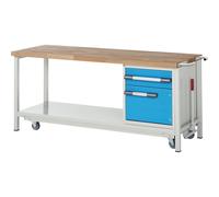 Banco de trabajo móvil y descendible, construcción de bastidor Serie 8000 eurokraft pro, 1 cajón, 1 puerta, repisa