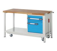 Banco de trabajo móvil y descendible, construcción de bastidor Serie 8000 eurokraft pro, 1 cajón, 1 puerta, repisa