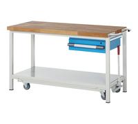 Banco de trabajo móvil y descendible, construcción de bastidor Serie 8000 eurokraft pro, 1 cajón colgante, repisa