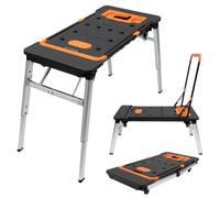 Banco de trabajo multifunción 7 en 1 - Banco de trabajo plegable y móvil con ruedas, alta capacidad de carga de hasta 250 kg, altura regulable para taller, transporte y trabajos de aserrado