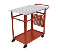 Banco de trabajo multifuncional móvil, mesa de soldadura de 600 libras, banco de trabajo de soldadura de acero sobre ruedas, con tablero de almacenamiento de doble capa, 36 x 24 x 36 pulgadas