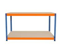 Banco de Trabajo p/Garaje S-Rax 2 Niveles | 150cm x 60cm x 90cm | Capacidad por Nivel 300kg | Montaje Sin Tornillos | 2 Barras de Soporte Reforzadas | Patas de Goma | Mesa para taller almacén depósito