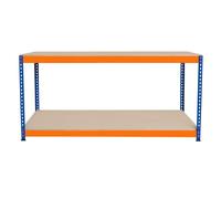 Banco de Trabajo p/Garaje S-Rax 2 Niveles | 180cm x 60cm x 90cm | Capacidad por Nivel 300kg | Montaje Sin Tornillos | 3 Barras de Soporte Reforzadas | Patas de Goma | Mesa para taller almacén depósito