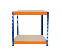 Banco de Trabajo p/Garaje S-Rax 2 Niveles | 90cm x 45cm x 90cm | Capacidad por Nivel 300kg | Montaje Sin Tornillos | 1 Barra de Soporte Reforzada | Patas de Goma | Mesa para taller almacén depósito
