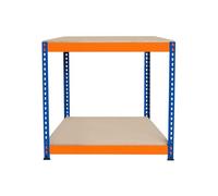 Banco de Trabajo p/Garaje S-Rax 2 Niveles | 90cm x 60cm x 90cm | Capacidad por Nivel 300kg | Montaje Sin Tornillos | 1 Barra de Soporte Reforzada | Patas de Goma | Mesa para taller almacén depósito