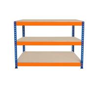 Banco de Trabajo p/Garaje S-Rax 3 Niveles | 120cm x 60cm x 90cm | Capacidad por Nivel 300kg | Montaje Sin Tornillos | 1 Barra de Soporte Reforzada | Patas de Goma | Mesa para taller almacén depósito
