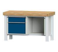 Banco de trabajo para cargas pesadas ANKE, anchura de tablero 1500 mm, con 1 cajón y 1 puerta batiente