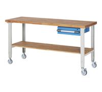 Banco de trabajo rodante Serie 7000 eurokraft pro, 2 ruedas fijas/2 de maniobra, 1 cajón, estante