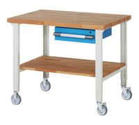 Banco de trabajo rodante Serie 7000 eurokraft pro, 2 ruedas fijas/2 de maniobra, 1 cajón, estante