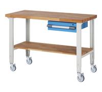 Banco de trabajo rodante Serie 7000 eurokraft pro, 4 ruedas de maniobra, 1 cajón, estante