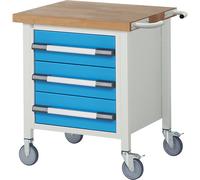 Banco de trabajo rodante Serie 8000, construcción de bastidor eurokraft pro, 3 cajones, repisa