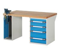 Banco de trabajo, sistema modular Serie 7000 eurokraft pro, 1 armario, 1 buck fijo con 4 cajones cada uno