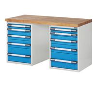 Banco de trabajo, sistema modular Serie 7000 eurokraft pro, 10 cajones
