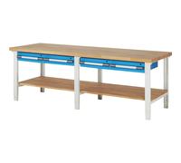 Banco de trabajo, sistema modular Serie 7000 eurokraft pro, 4 cajones colgantes, 1 repisa