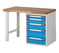 Banco de trabajo, sistema modular Serie 7000 eurokraft pro, 5 cajones