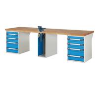 Banco de trabajo, sistema modular Serie 7000 eurokraft pro, 8 cajones, 1 tornillo de banco en el centro
