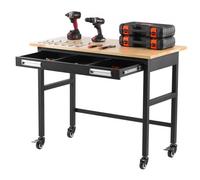 VEVOR Banco de Trabajo de 121.92cm, Capacidad de Carga de 680.39kg, Banco de Trabajo con Cajón Deslizante y Ruedas, Mesa de Trabajo Resistente con Cubierta de Madera de Roble para Garaje