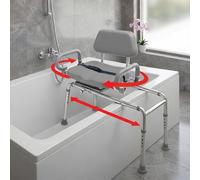 Banco de Transferencia Deslizante de carrusel con Asiento Giratorio. Silla de baño y Ducha Acolchada Brazos pivotantes. Diseño de Ahorro de Espacio para bañeras y duchas.