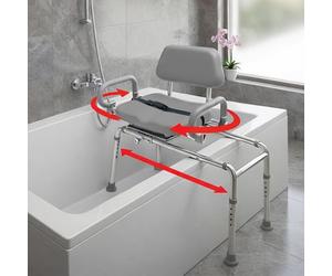 Banco de Transferencia Deslizante de carrusel con Asiento Giratorio. Silla de baño y Ducha Acolchada Brazos pivotantes. Diseño de Ahorro de Espacio para bañeras y duchas.