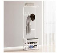 Banco de zapatos 4 en 1 con perchero, organizador de entrada multifuncional, asiento de cojín suave, almacenamiento independiente de zapatos, diseño elegante y que ahorra espacio para la entrada del